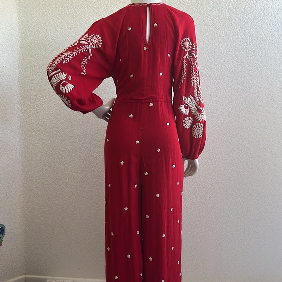 Free People Red Embroidered Romper/Jumpsuit v-neck jumpsuit - Picture 14 of 15